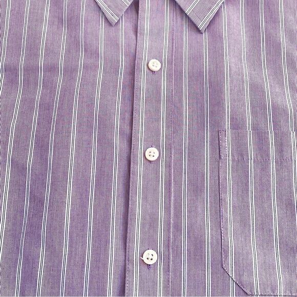 Van Heusen Studio Mens Purple & White Striped Slim Fit Button Down Shirt Large - Picture 4 of 7